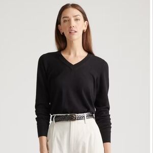 Quince Lightweight Organic Cotton Cashmere V-Neck Sweater SZ S NWT
